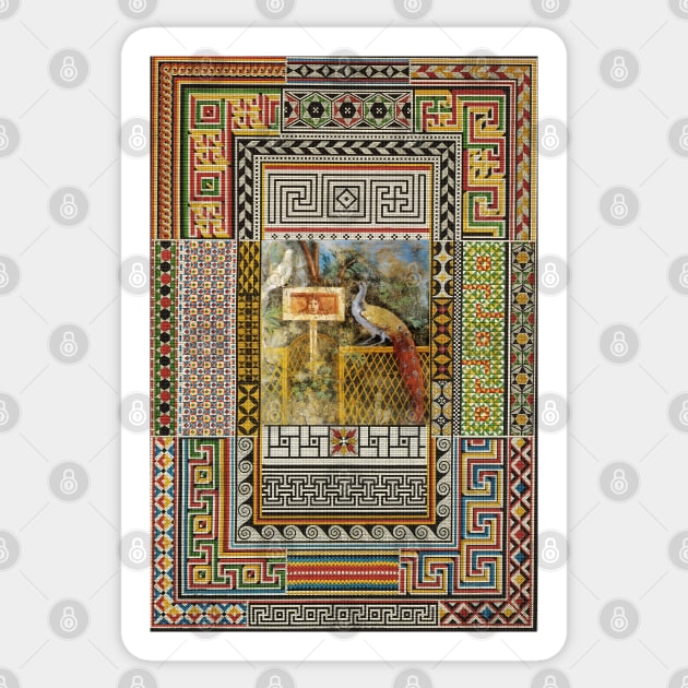 PEACOCK IN THE GARDEN ,ANTIQUE ROMAN FRESCO WITH POMPEII MOSAICS PATCHWORK Sticker by BulganLumini